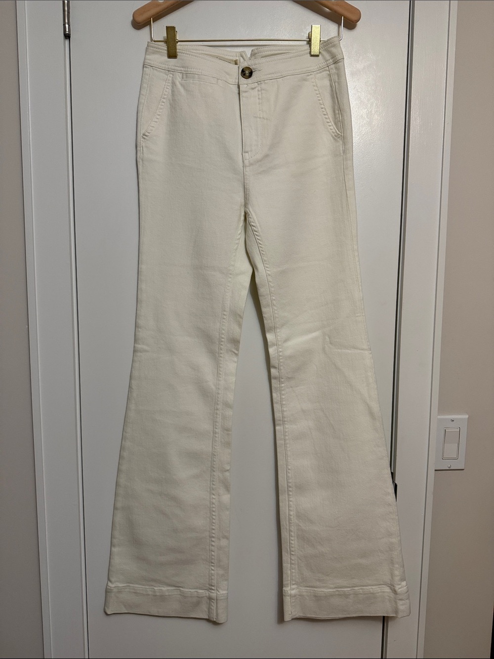 Pilcro and the Letterpress by Anthropology Cream Wide-Leg Flare Jeans size 26